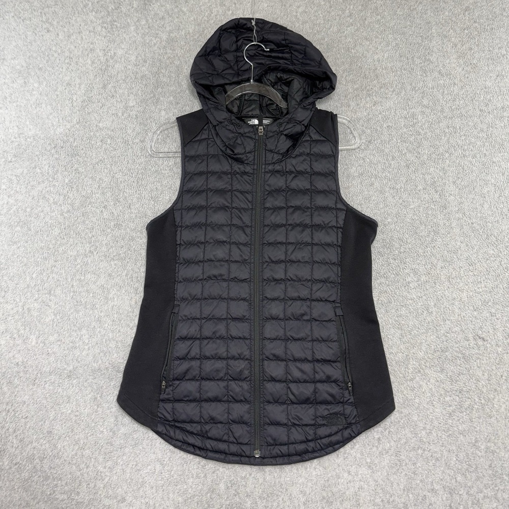 The North Face ThermoBall Vest Womens M Black Quilted Puffer Zip Hooded‎ Medium